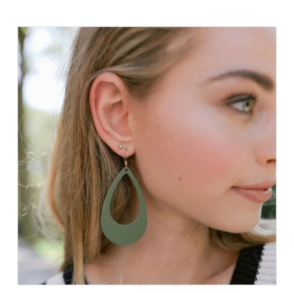 Nickel & Suede Olive Leather Earrings